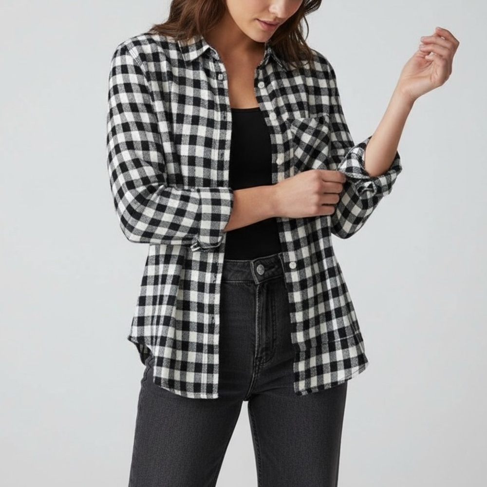 Current Elliot Checkered Plaid Lightweight Button Down Flannel Shirt Top Medium